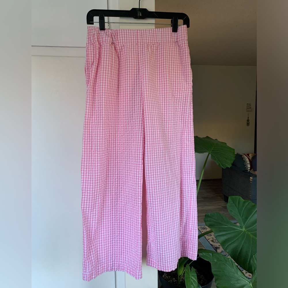 Monks Vilja Cropped Wide Leg Pants in Pink Gingham